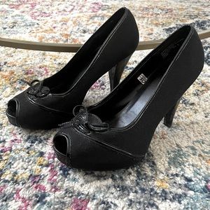 Black peep toe high heels, women’s size 8